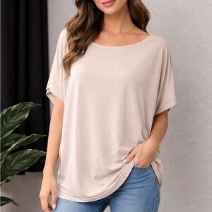 Ann Taylor Factory Beige Dolman Sleeve Top Size L Soft Stretch